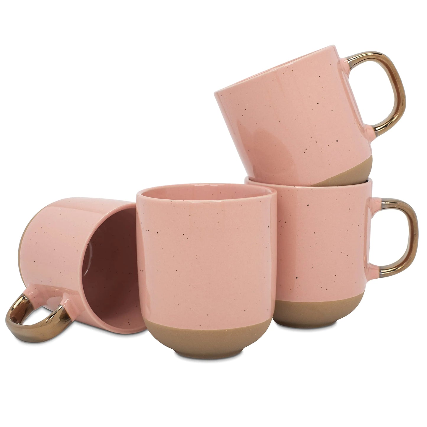 Elanze Designs Speckled Ceramic Mug Set – 24oz, Metallic Handle, Pink, 4-Pack