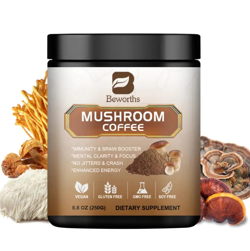 Mushroom Coffee Instant Powder – Lion’s Mane, Reishi, Chaga, Cordyceps & Turkey Tail, 250g