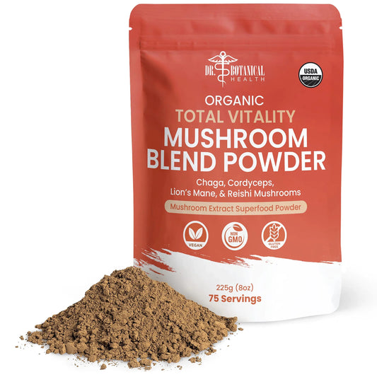Organic Mushroom Powder Blend - 4-in-1 Reishi Lion’s Mane Cordyceps and Chaga Mushroom Supplement Extract Complex Mushroom Blend Powder for Immune Boost & Brain Support Add to Coffee Tea or Water