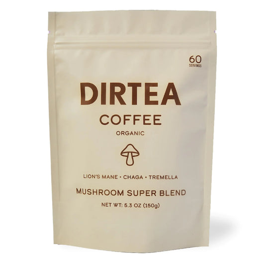 DIRTEA Mushroom Coffee (60 Servings) | 1000mg / Serving of Organic Lions Mane Chaga & Tremella | Maca & Ashwagandha | For Energy Focus and Immunity | 150g - 60 Servings