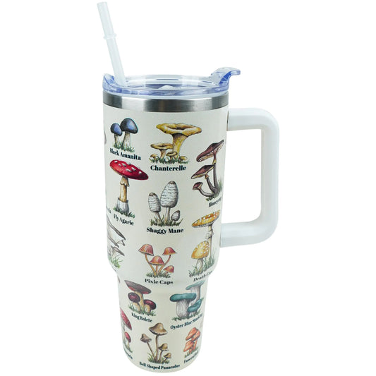 Cute Mushroom Cup 30 oz Tumbler with Handle and Straw Lid Leak Proof Coffee Travel Mug with Handle Insulated for Hot and Cold Drink Ice Mothers Day Birthday Gifts for Women Stainless Steel Cup