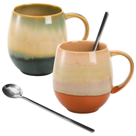 Okllen Mr. & Mrs. Coffee Mug Set with Spoons – 2 Pack, 16oz Ceramic Mugs