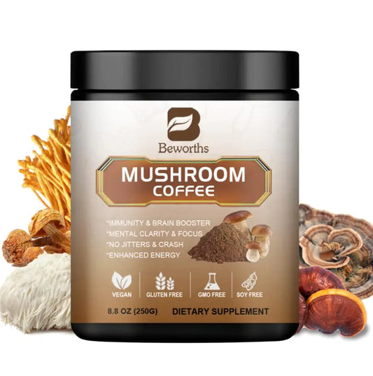 Mushroom Coffee Instant Powder – Lion’s Mane, Reishi, Chaga, Cordyceps & Turkey Tail, 250g